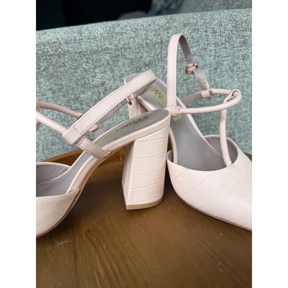 Deltan Pink Croc Embossed T-Strap Block Heel Slingback Pumps Womens‎ 6.5M - Picture 2 of 7
